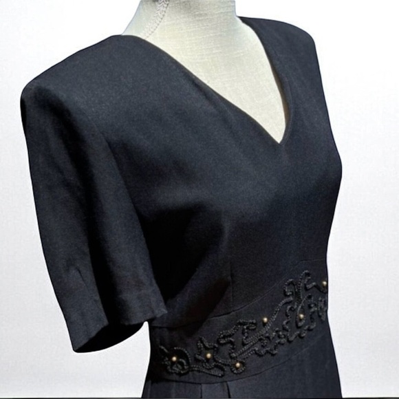 NEW (w/tag) VINTAGE Black Julian Taylor Big Shoulder Midi Dress 14 - Picture 3 of 12